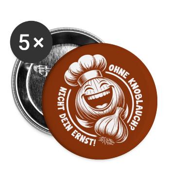 Lachende Knoblauchknolle - nie ohne Knoblauch - Buttons groß 56 mm (5er Pack) - Weiß - Vorne