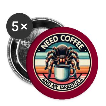 Kaffee und Vogelspinne Spinnenspruch Kaffeespruch - Buttons groß 56 mm (5er Pack) - Weiß - Vorne