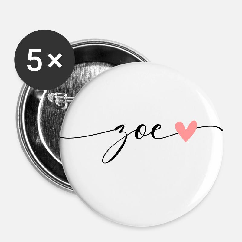 Zoe, Last Name, First Name, Calligraphy, Script - Buttons large 2.2''/56 mm (5-pack) - white
