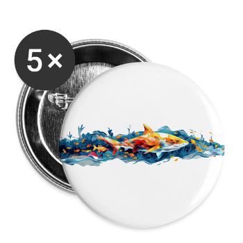 Shark and Fish - Buttons large 2.2''/56 mm (5-pack) - white - Front