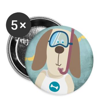 Poster Basset Kinderzimmer Hund Taucher Deko Kind - Buttons groß 56 mm (5er Pack) - Weiß - Vorne