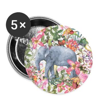 Elephant in the Flower Jungle - Buttons large 2.2''/56 mm (5-pack) - white - Front