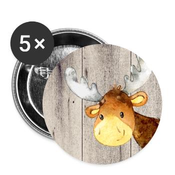 Tierfreunde im Wald - Kleiner Elch - Buttons groß 56 mm (5er Pack) - Weiß - Vorne