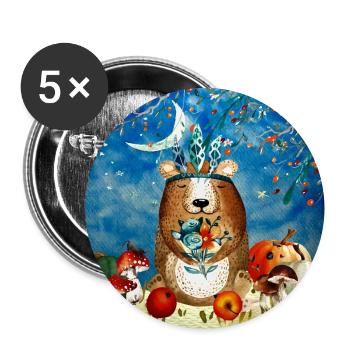Tierfreunde im Wald - Kleiner Bär im Herb - Buttons groß 56 mm (5er Pack) - Weiß - Vorne