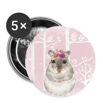 Amis dans la forêt rose de conte de fées - Le hamster doux - Lot de 5 grands badges (56 mm) - blanc - Devant