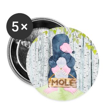 Animal lovers in the forest - The little mole - Buttons large 2.2''/56 mm (5-pack) - white - Front