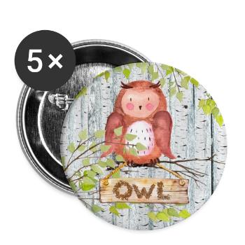 Tierfreunde im Wald - Die kleine Eule - Buttons groß 56 mm (5er Pack) - Weiß - Vorne