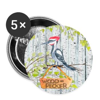 Tierfreunde im Wald - Der kleine Specht - Buttons groß 56 mm (5er Pack) - Weiß - Vorne