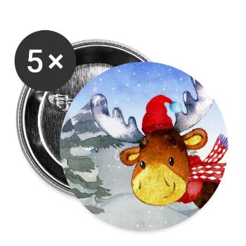 Tierfreunde im Winterwald - Der kleine Hirsch - Buttons groß 56 mm (5er Pack) - Weiß - Vorne