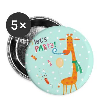 Partygiraffe - feiernde Tierfreunde blau - Buttons groß 56 mm (5er Pack) - Weiß - Vorne