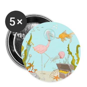Unter Wasser - süßer Flamingo - Buttons groß 56 mm (5er Pack) - Weiß - Vorne