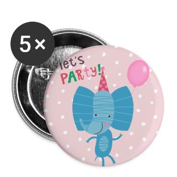 Partyelefant - feiernde Tierfreunde rosa - Buttons groß 56 mm (5er Pack) - Weiß - Vorne