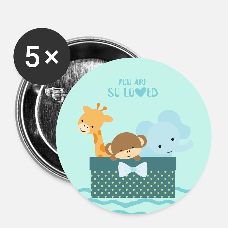 You are so loved -Tierfreunde blau - Buttons groß 56 mm (5er Pack) - Weiß