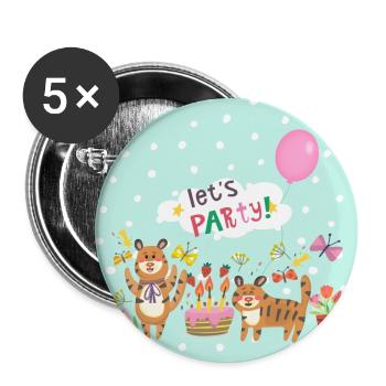 Tigre de fête - amis des animaux en fête bleu - Lot de 5 grands badges (56 mm) - blanc - Devant