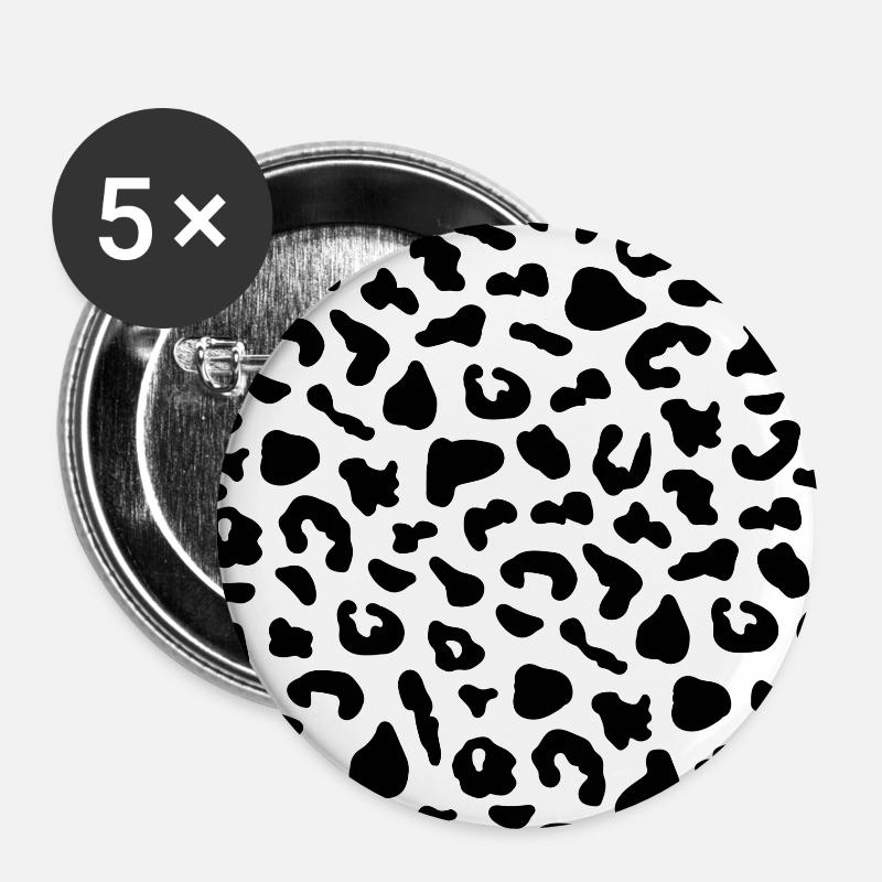 Schwarzweiss-Leopardendruck - Buttons groß 56 mm (5er Pack) - Weiß