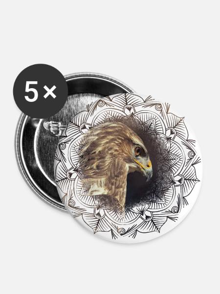 Buzzard Mandala - Buttons large 2.2''/56 mm (5-pack) - white