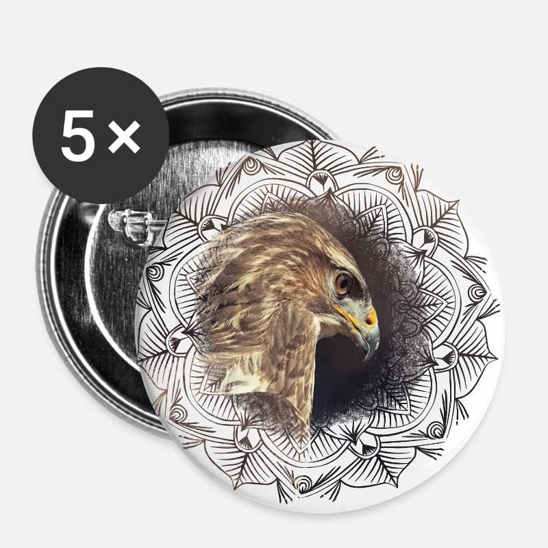 Buzzard Mandala - Buttons large 2.2''/56 mm (5-pack) - white