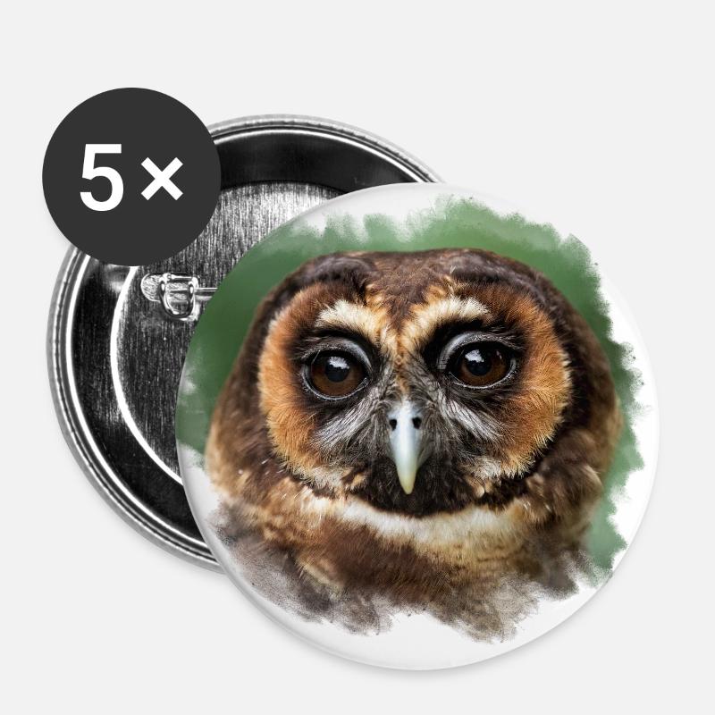 Black Owl - Buttons large 2.2''/56 mm (5-pack) - white