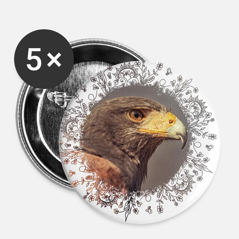 Harris Hawk mandala - Buttons large 2.2''/56 mm (5-pack) - white