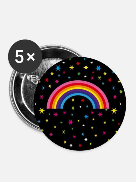12 Regenbogen Sternenhimmel - Buttons groß 56 mm (5er Pack) - Weiß