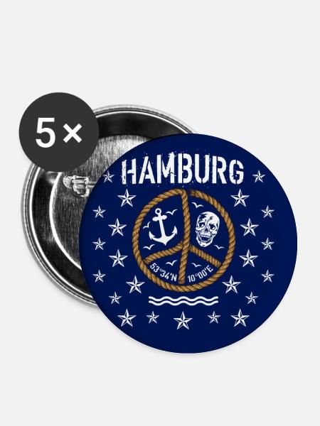 07 Hamburg skull coordinates peace anchor mask - Buttons large 2.2''/56 mm (5-pack) - white