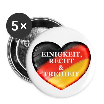 Herz Deutschland Einigkeit Recht Freiheit - Buttons groß 56 mm (5er Pack) - Weiß - Vorne