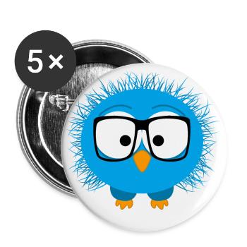 Zerzauster komischer Vogel mit Brille, blau - Buttons groß 56 mm (5er Pack) - Weiß - Vorne