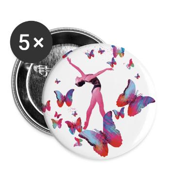 Danseuse, peinture, femme, ballerine, papillons - Lot de 5 grands badges (56 mm) - blanc - Devant