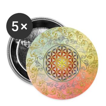 Flower Of Life - Vintage Ornaments Gold Silver 1 - Buttons groß 56 mm (5er Pack) - Weiß - Vorne