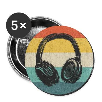 Vintage Musik Kopfhörer Retro Geschenk DJ - Buttons groß 56 mm (5er Pack) - Weiß - Vorne