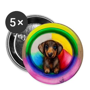 Dackel im Regenbogendesign - Buttons groß 56 mm (5er Pack) - Weiß - Vorne
