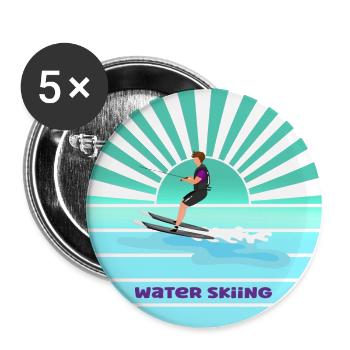 Sunset water skiing - Buttons large 2.2''/56 mm (5-pack) - white - Front
