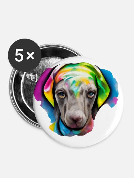 Weimaraner in Farbe - Buttons groß 56 mm (5er Pack) - Weiß
