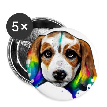 Beagle in Farbe - Buttons groß 56 mm (5er Pack) - Weiß - Vorne