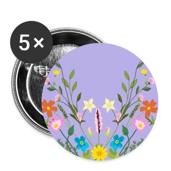 Blühende Wildblumen-Blumenkunst auf Lila - Buttons groß 56 mm (5er Pack) - Weiß - Vorne