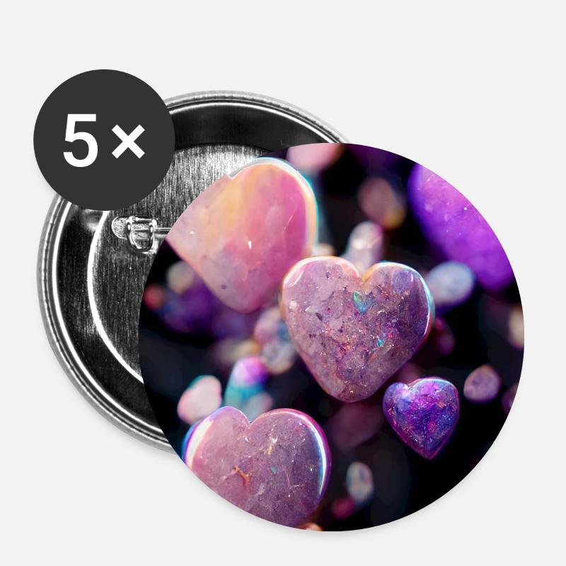 Purple hearts fall down - Buttons large 2.2''/56 mm (5-pack) - white