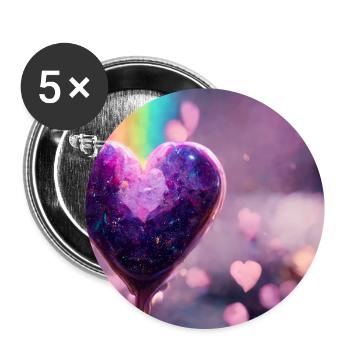 Lila Regenbogen Herz - Buttons groß 56 mm (5er Pack) - Weiß - Vorne