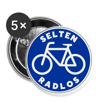 Selten RADLOS Schild Funny Fahrrad Design - Buttons groß 56 mm (5er Pack) - Weiß - Vorne