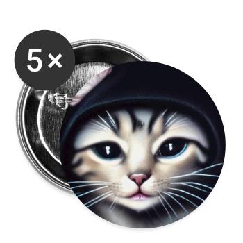 Schwarzes Kapuzenkätzchen - Buttons groß 56 mm (5er Pack) - Weiß - Vorne