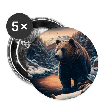 Ukiyo bear in forest landscape at winter time - Buttons large 2.2''/56 mm (5-pack) - white - Front