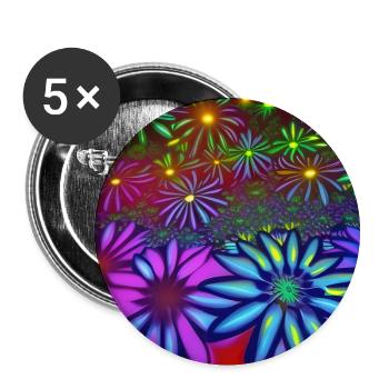 Fleurs psychédéliques - Lot de 5 grands badges (56 mm) - blanc - Devant
