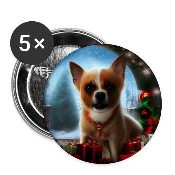 Petit chien parmi les cadeaux de Noël - Lot de 5 grands badges (56 mm) - blanc - Devant