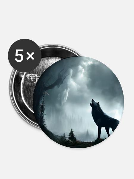 Brüllender Wolf - Buttons groß 56 mm (5er Pack) - Weiß