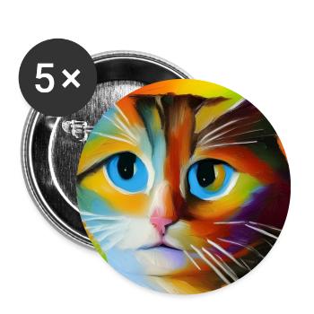 Abstraktes Katzenporträt - Buttons groß 56 mm (5er Pack) - Weiß - Vorne