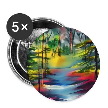 Water color river in forest - Buttons large 2.2''/56 mm (5-pack) - white - Front