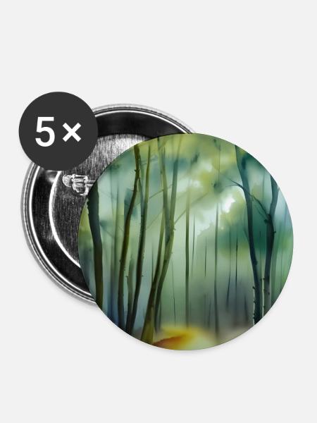 Nebel im Aquarellwald - Buttons groß 56 mm (5er Pack) - Weiß