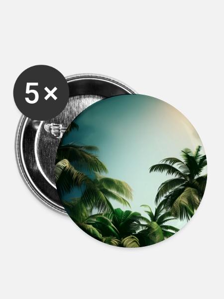 Landschaft mit Palmen - Buttons groß 56 mm (5er Pack) - Weiß