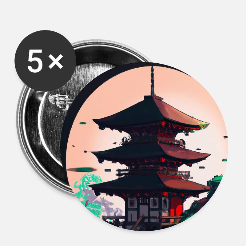 Japan Tempel - Tsuchiya Koitsu Kunst #006 - Buttons groß 56 mm (5er Pack) - Weiß