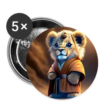Bébé lion fantaisie en robe ocre - Lot de 5 grands badges (56 mm) - blanc - Devant