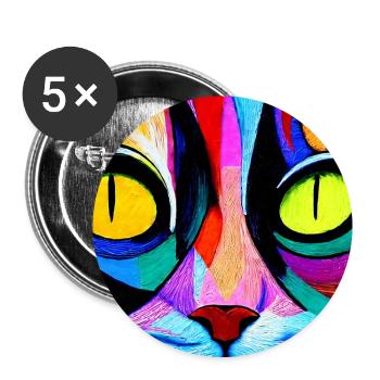 Bunte Katze Nahaufnahme, abstrakt - Buttons groß 56 mm (5er Pack) - Weiß - Vorne